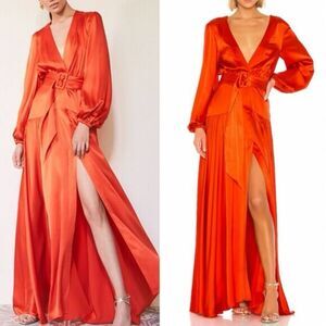 Alexis Revolve Modesta Red/Orange Silk Gown Maxi Dress Size XS